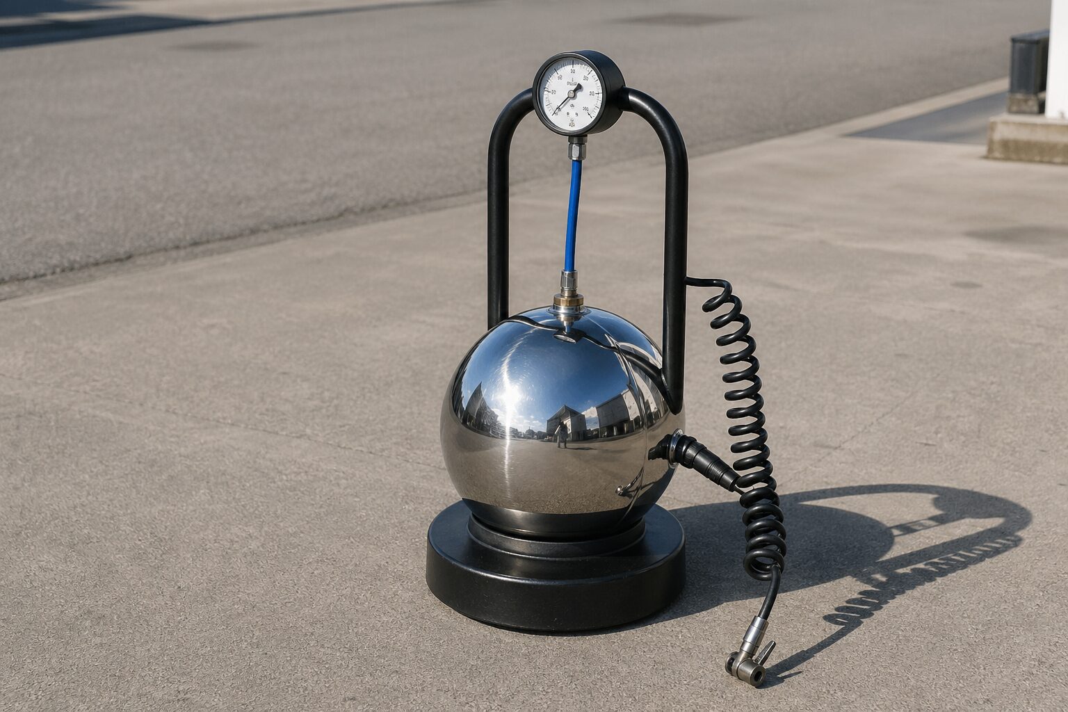 ガソリンスタンドのエアキャリー型エアタワー 球形タンク 圧力計 タイヤ空気入れ